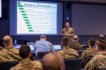 Joint Task Force Civil Support (JTF-CS) Commanding General U.S. Maj. Gen. William “Bill” Hall provides opening remarks during an exercise Vibrant Response 20 (VR20) mid-planning meeting at JTF-CS headquarters here. During the meeting, JTF-CS leadership, along with representatives from U.S. Army North and U.S. Army Forces Command, discussed training objectives, deployment operations and other topics related to VR20. (Official DoD photo by Mass Communication Specialist 3rd Class Michael Redd/RELEASED)