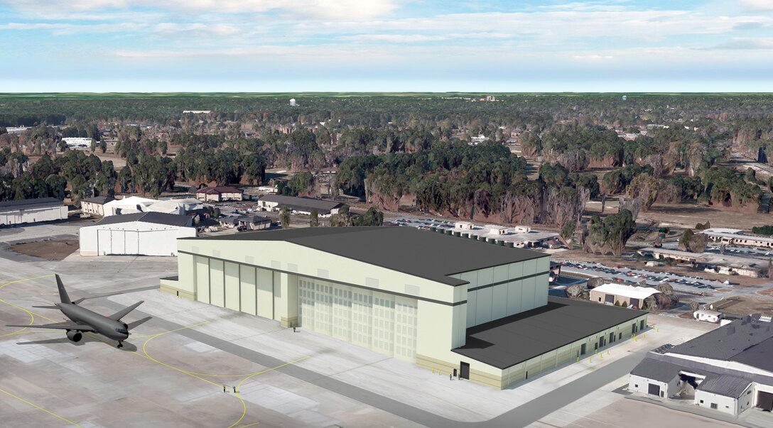 Rendering of what the new KC-46A Pegasus Hangar will look like once completed.