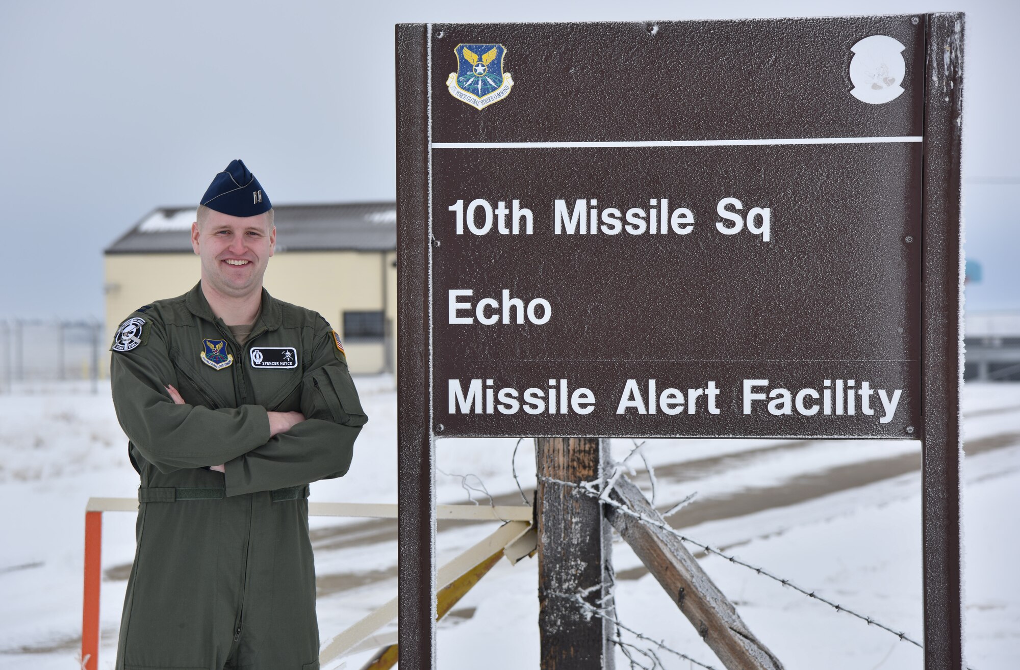 Capt. Spencer Huyck, 10th Missile Squadron mission combat crew commander, stands outside a Missile Alert Facility, Dec. 11, 2019, near Malmstrom Air Force Base, Mont