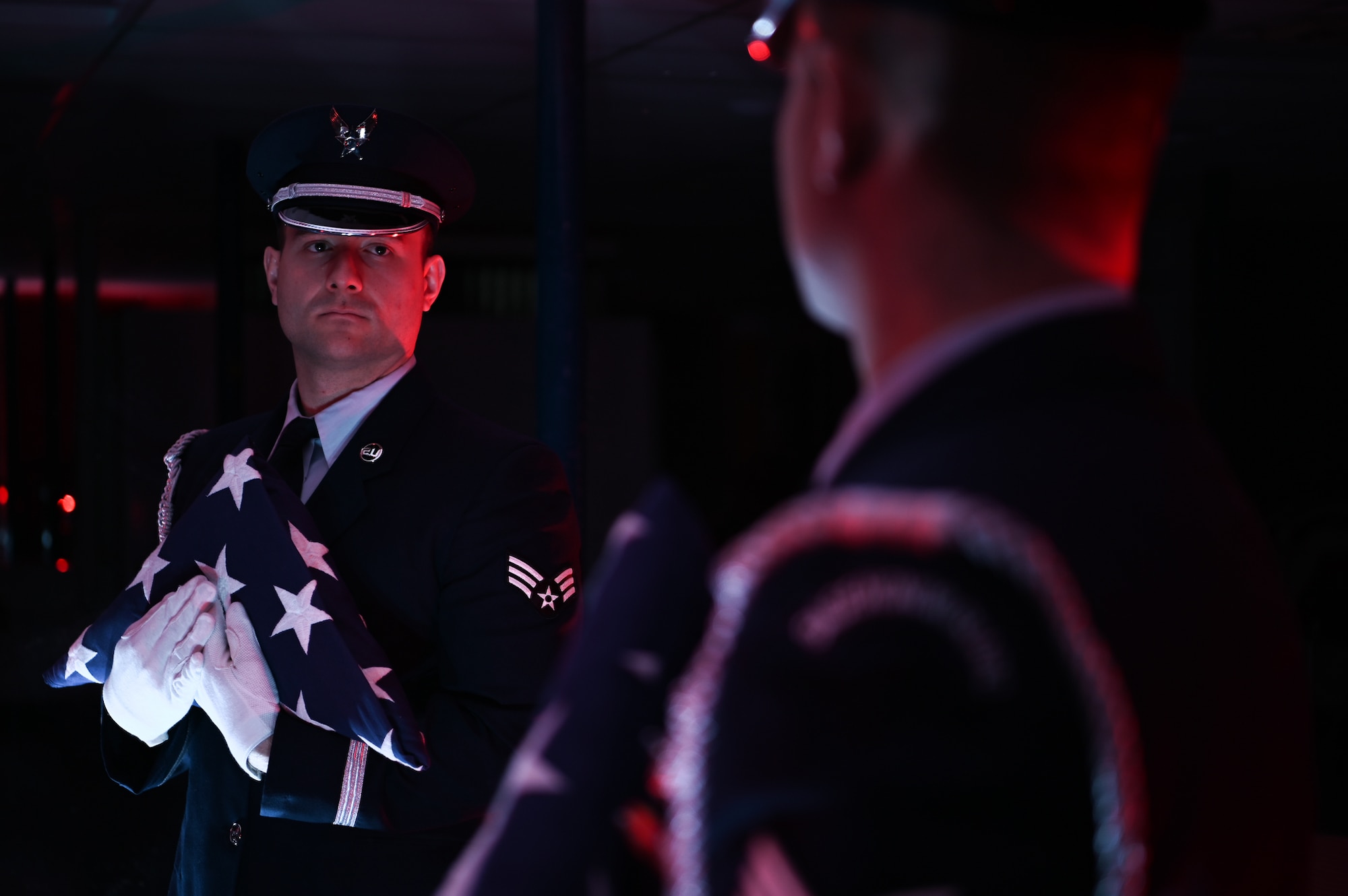 Senior Airman Dylan Gonsalves, Patriot Honor Guard ceremonial guardsman, stands for a portrait in his ceremonial dress uniform at Hanscom Air Force Base, Mass., Dec. 10. The Patriot Honor Guard participated in more than 2,300 funeral honors for active duty, retirees and veterans in New England and Northeastern New York in 2019. (U.S. Air Force photo by Mark Herlihy)