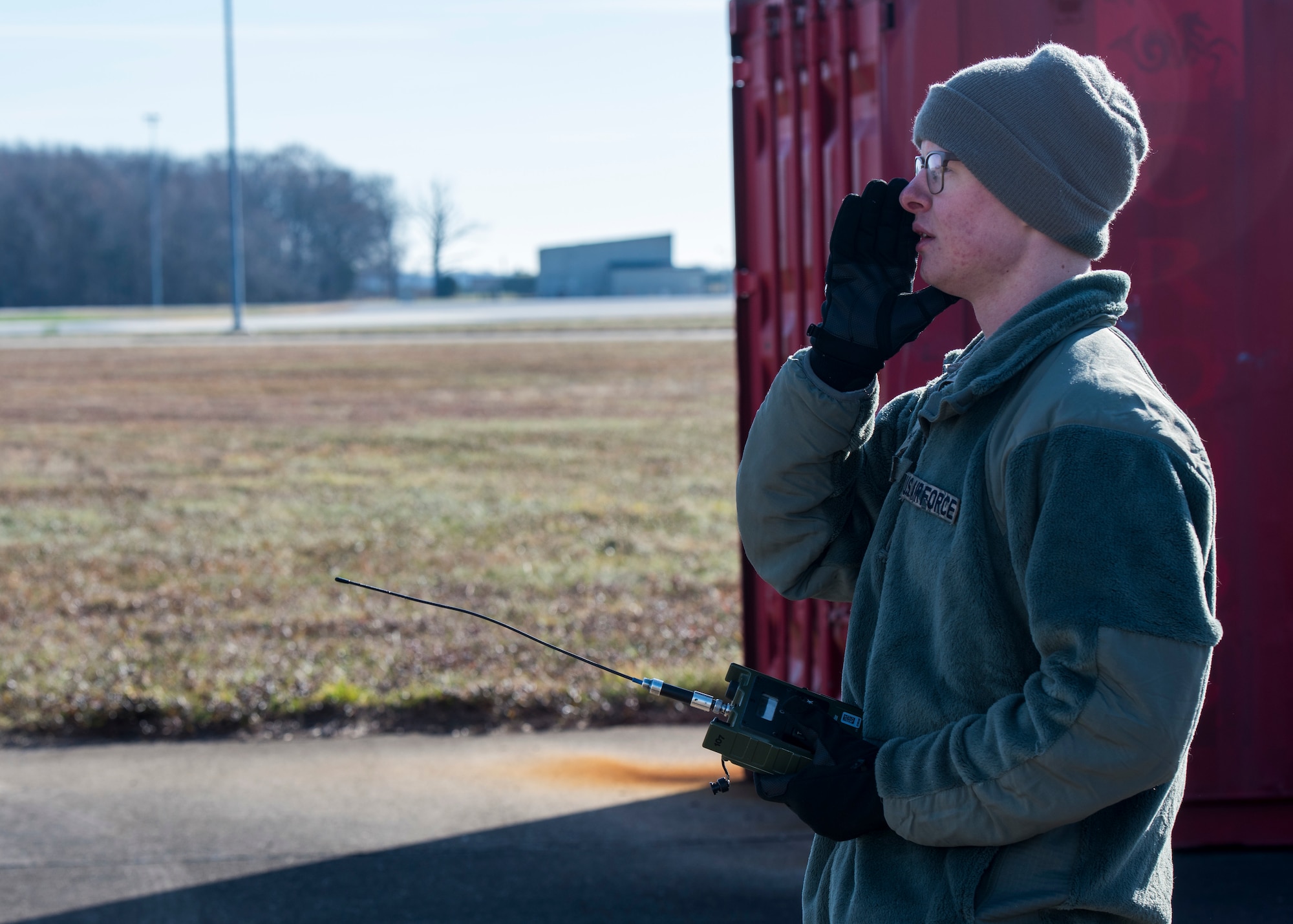 Airman 1st Class Dalton Sawyer, 436th Logistics Readiness Squadron vehicle maintenance journeyman, yells “fire in the hole”