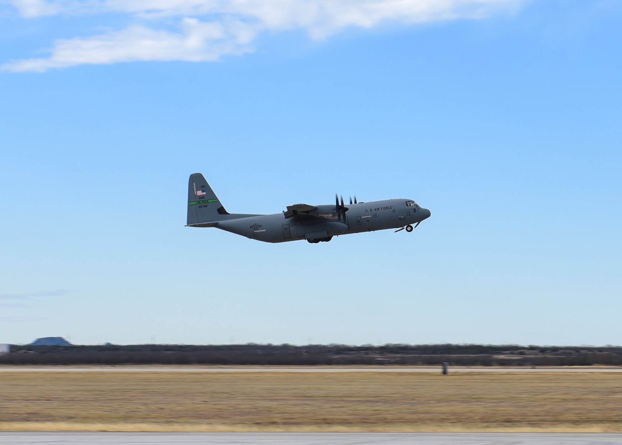 a C-130 takes off