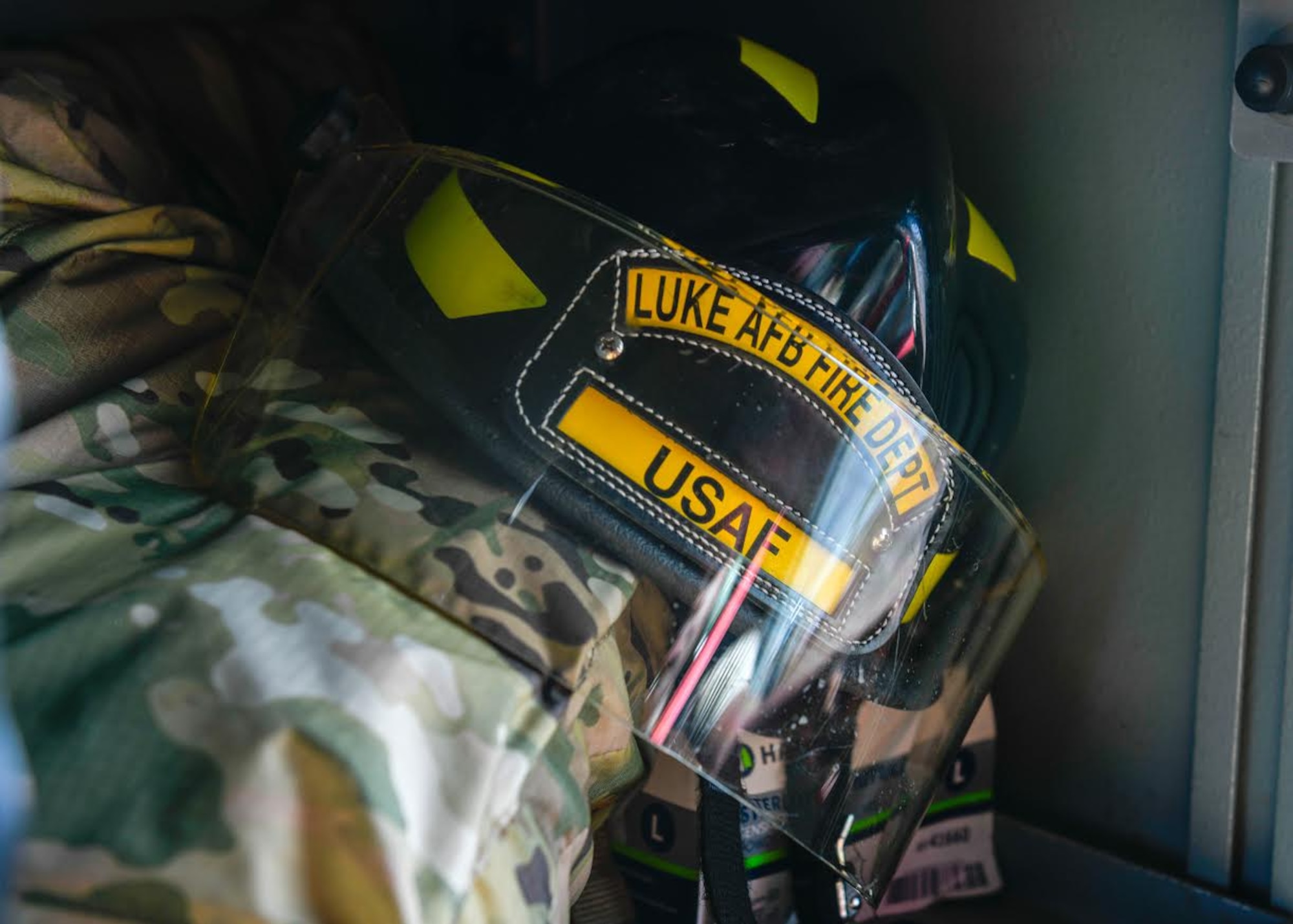 Luke Air Force Base Fire Department equipment sits in a firetruck Dec. 9, 2019, at Luke Air Force Base, Ariz. Approximately 50 firefighters are assigned to the Luke’s Fire Department, and they work two days on-shift and two days off-shift consecutively to ensure unit cohesion and around-the-clock coverage.