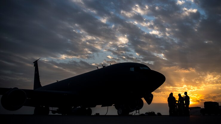 U.S. Air Force KC-135 aircrew with the 28th Expeditionary Air Refueling Squadron perform preflight briefings, Nov. 24, 2019, at Al Udeid Air Base.