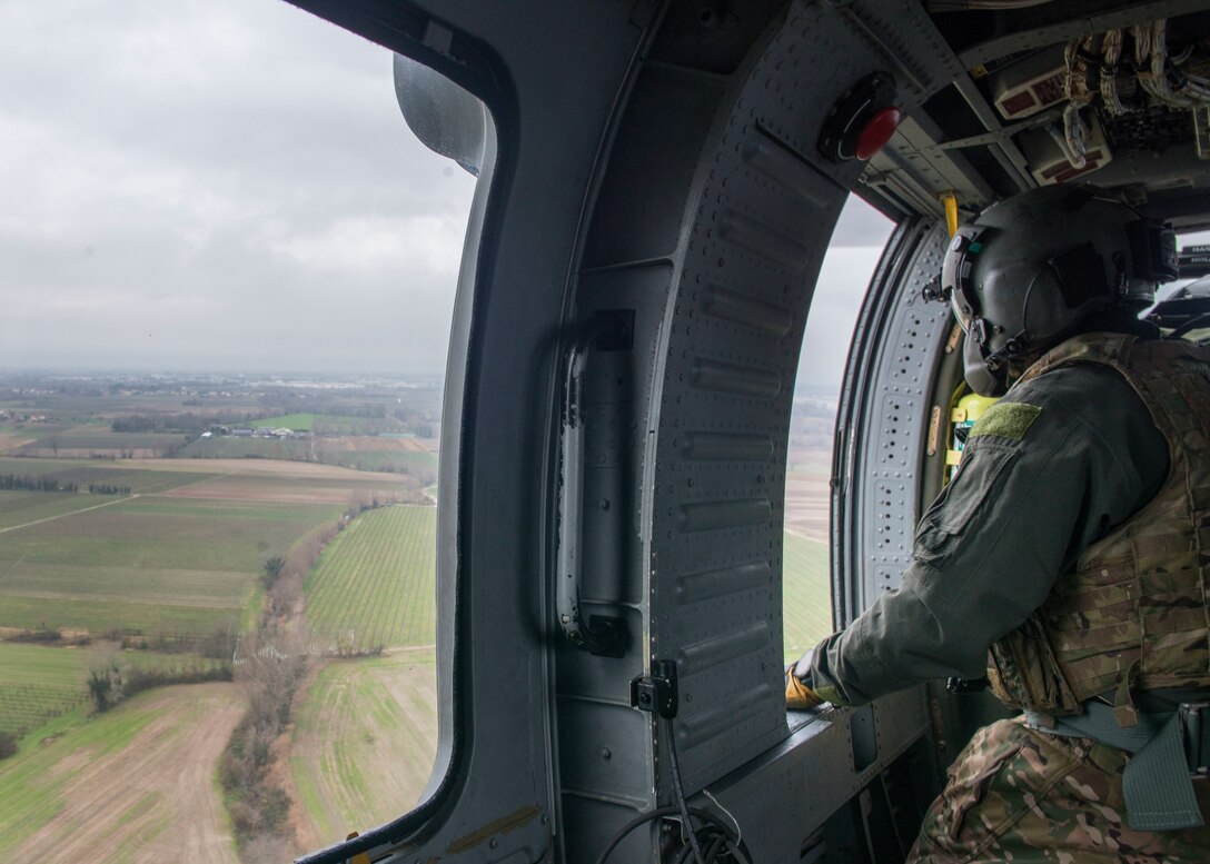 Members of the 56th Rescue Squadron practice rescue techniques at Aviano, Italy, Dec. 17, 2019. The 56th RQS integrates with the Guardian Angels weapon system and other special forces to support insertion, extraction and recovery of both U.S. and allied combatants.