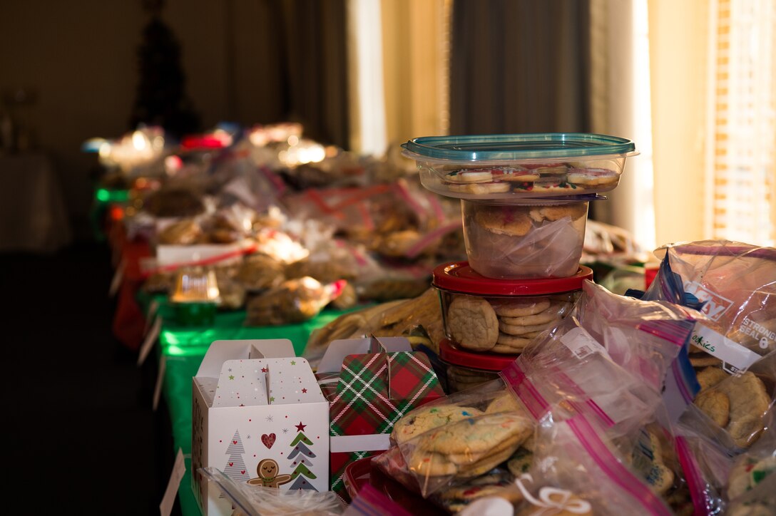 Langley Spouses Club members received cookie donations in order to put together cookie bags for Airmen at Joint Base Langley-Eustis, Virginia, Dec. 12, 2019.