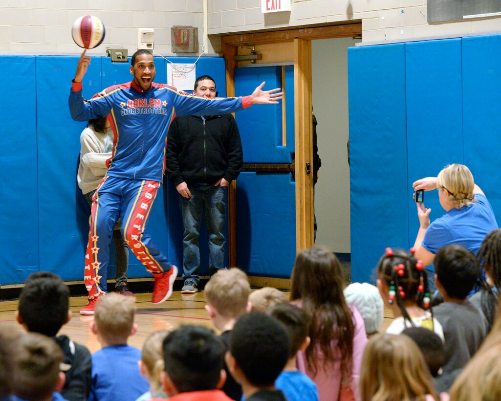 Harlem Globetrotter visits Wright-Patt