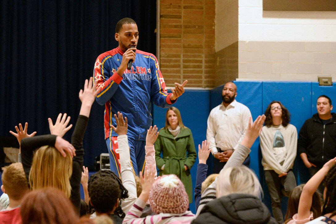 Harlem Globetrotter visits Wright-Patt
