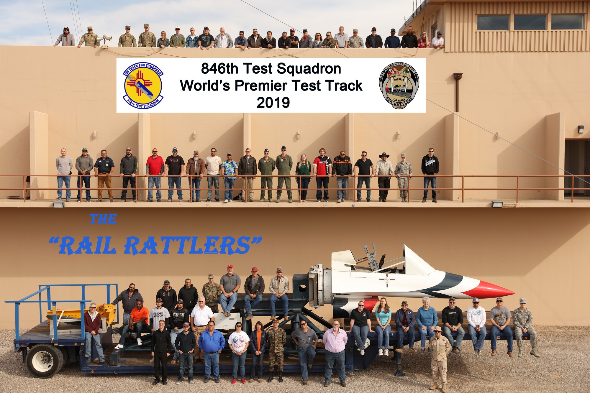 A few miles north of main base at Holloman Air Force Base in the Tularosa Basin of southern New Mexico, the 846th Test Squadron, known as the “Holloman High Speed Test Track,” or more affectionately (and recently) the “Rail Rattlers,” prides itself on planning and executing high-speed rocket sled tests, enabling critical weapon system development in support of the warfighter. (U.S. Air Force photo illustration)