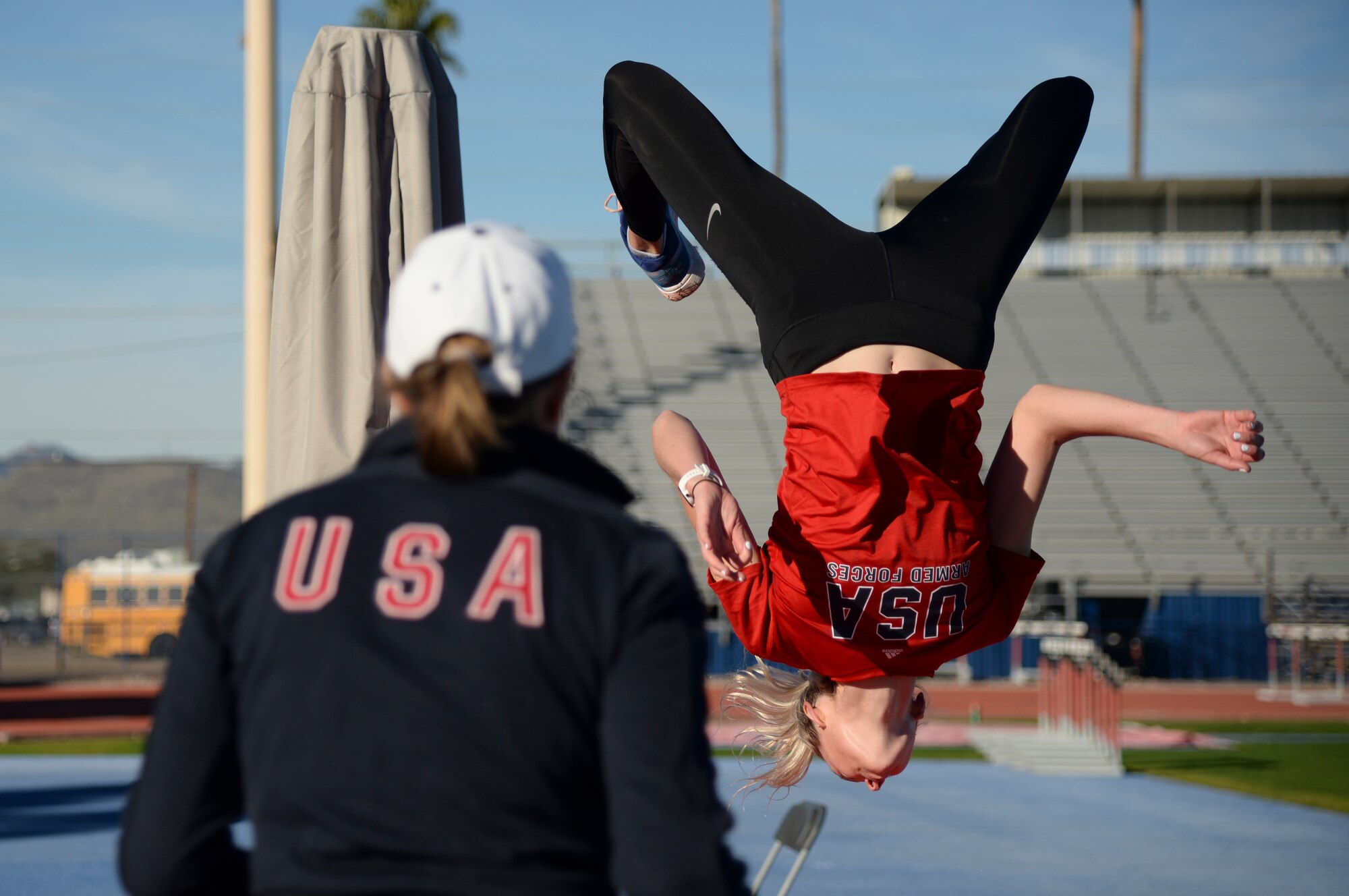 Athlete does a back flip