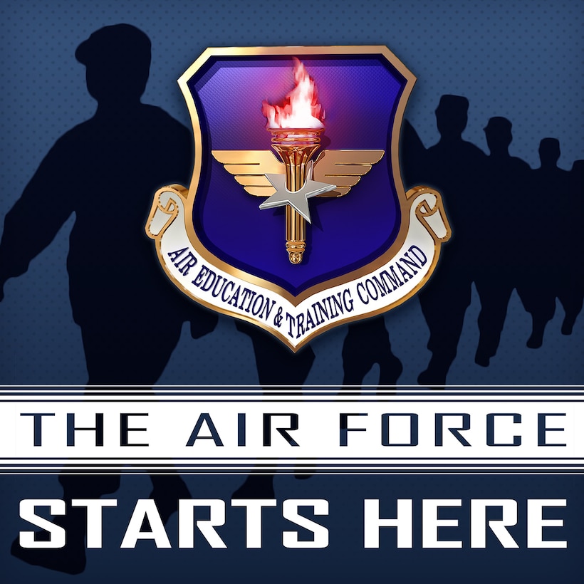 "The Air Force Starts Here" is Air Education and Training Command's professional development podcast. The professional development podcasts are designed to help communicate and inform Total Force Airmen across the globe on relevant, timely topics related to the recruiting, training, education and development fields and can be listened to on the government network on the AETC website, or via mobile application as well as on Apple Podcasts (iTunes). For Android or Google mobile users, the podcast can be found on their favorite third-party podcast phone application. (U.S. Air Force graphic / 1st Lt. Robert Guest)