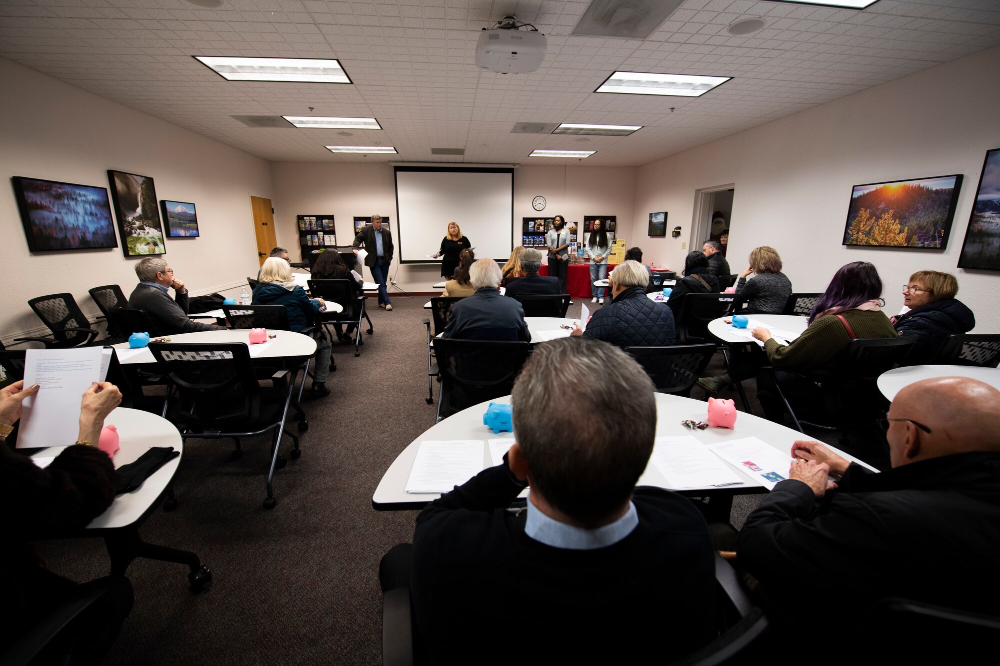 Travis Air Force Base Honorary commanders visit the Airman and Family Readiness Center during the 60th   Mission Support Group honorary commanders tour Dec. 6, 2019, at Travis AFB, California. Travis AFB’s honorary commander program allows base leadership, foster civic appreciation of the Air Force mission and its Airmen, maximize opportunities to share the Air Force story with new stewards and to communicate mutual interest, challenges and concerns that senior leaders and civilian stakeholders have in common. (U.S. Air Force photo by Senior Airman Jonathon Carnell)