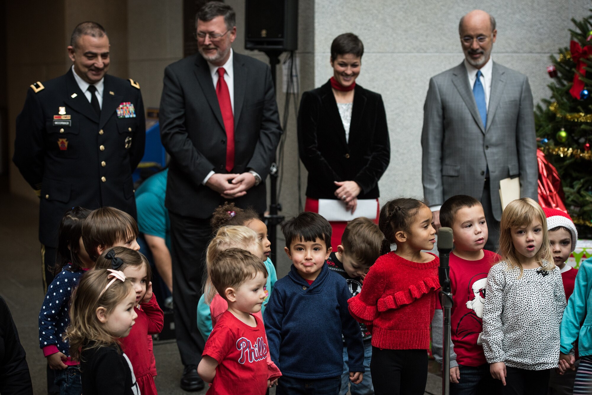 Children from the Keystone Early Learning Center sing Christmas carols during a ceremony for the 30th Annual Holiday Wish Program.