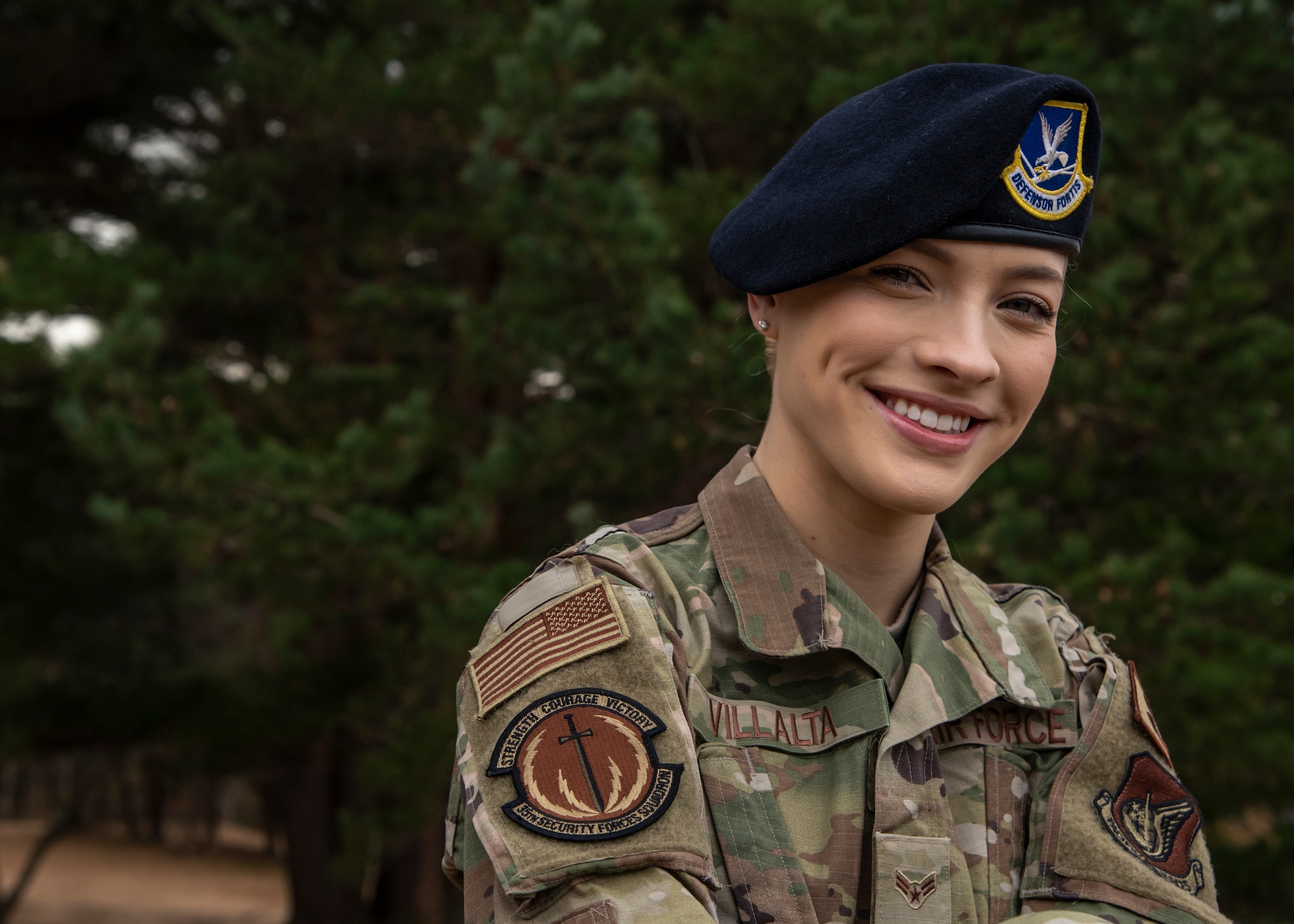 Airman 1st Class Holly Villalta, a 35th Security Forces Squadron base defense operations center controller, pauses for a photo at Misawa Air Base, Japan, Dec. 11, 2019. Villalta won the Outstanding Security Forces Flight Level Airman award. Villalta’s competitive spirit urged her to be a master at her craft, becoming certified in installation entry controller, alarm monitor, patrolman and BDOC controller. (U.S. Air Force photo by Airman 1st Class China M. Shock)