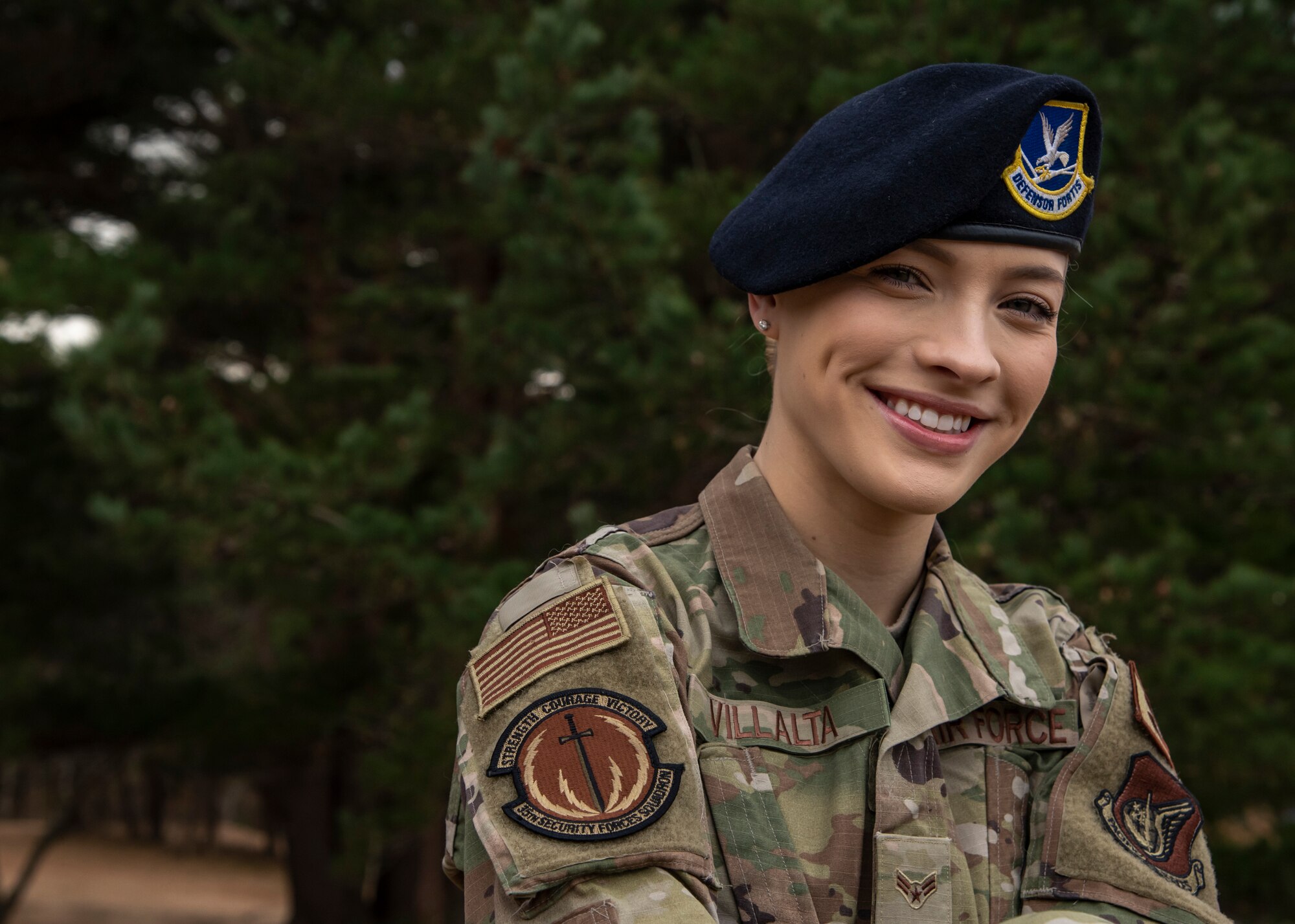 Airman 1st Class Holly Villalta, a 35th Security Forces Squadron base defense operations center controller, pauses for a photo at Misawa Air Base, Japan, Dec. 11, 2019. Villalta won the Outstanding Security Forces Flight Level Airman award. Villalta’s competitive spirit urged her to be a master at her craft, becoming certified in installation entry controller, alarm monitor, patrolman and BDOC controller. (U.S. Air Force photo by Airman 1st Class China M. Shock)