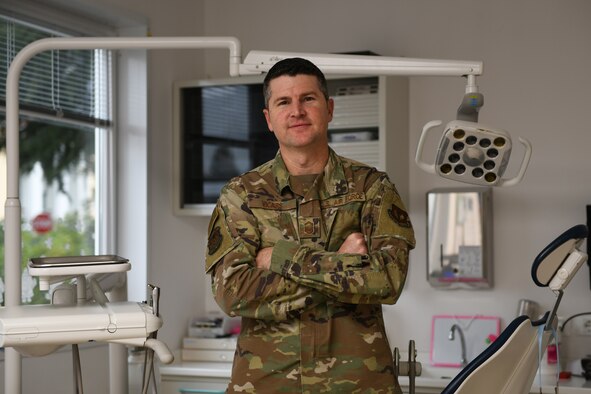 U.S. Air Force Senior Master Sgt. Jeffrey Vicars, superintendent of the 31st Dental Squadron, poses for a photo, Dec.18, 2019, at Aviano Air Base, Italy. The 31st Dental Squadron integrates community-based preventive dental services and utilizes all dental resources to enable peak mission readiness and sustained performance. (U.S. Air Force photo by Airman 1st Class Ericka A. Woolever).