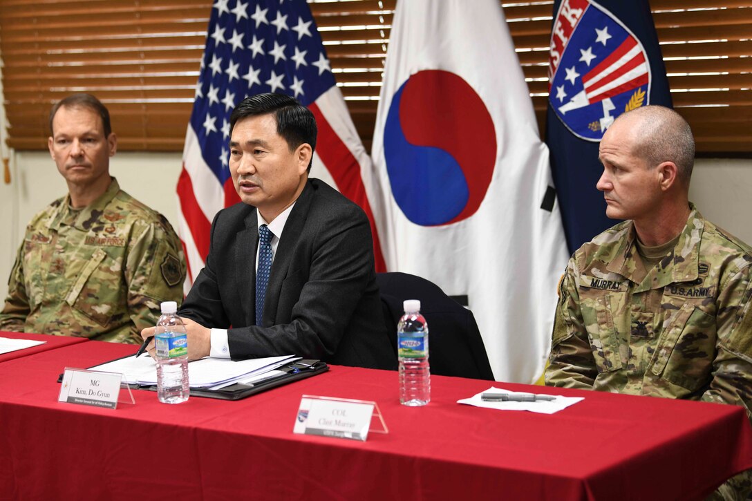 BUSAN, Republic of Korea (Dec. 20, 2019) Maj. Gen. Do Gyun Kim, MND Director General for NK Policy Bureau, provides remarks during a public engagement on the capabilities of the Capabilities to Enhance NBC Threat Awareness, Understanding and Response's (CENTAUR).  (U.S. Navy Photo by Mass Communication Specialist 2nd Class Michael Chen/Released)