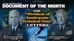 A graphic with portraits of Army Lt. Gen. Donald M. Babers and Army Gen. Richard H. Thompson with text saying Document of the Month: The "problem of inadequate technical data" letters