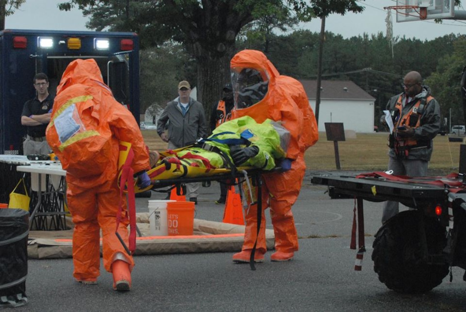 Members of the District of Columbia National Guard’s 33rd Civil Support Team work rescue a simulated victim during recent Training Proficiency Evaluation at Fort Lee in Colonial Heights, Va.
