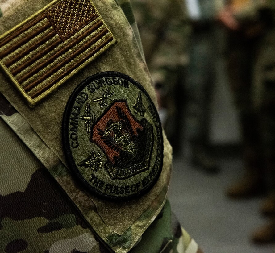 Pictured is the patch worn by U.S. Air Force Brig. Gen. Sharon Bannister, Air Combat Command Surgeon General, during a tour of the 325th Medical Group at Tyndall Air Force Base, Florida, Dec. 18, 2019. Bannister visited several sections of the unit including the pharmacy, laboratory, dental and optometry along with other facilities. (U.S. Air Force photo by Staff Sgt. Magen M. Reeves)