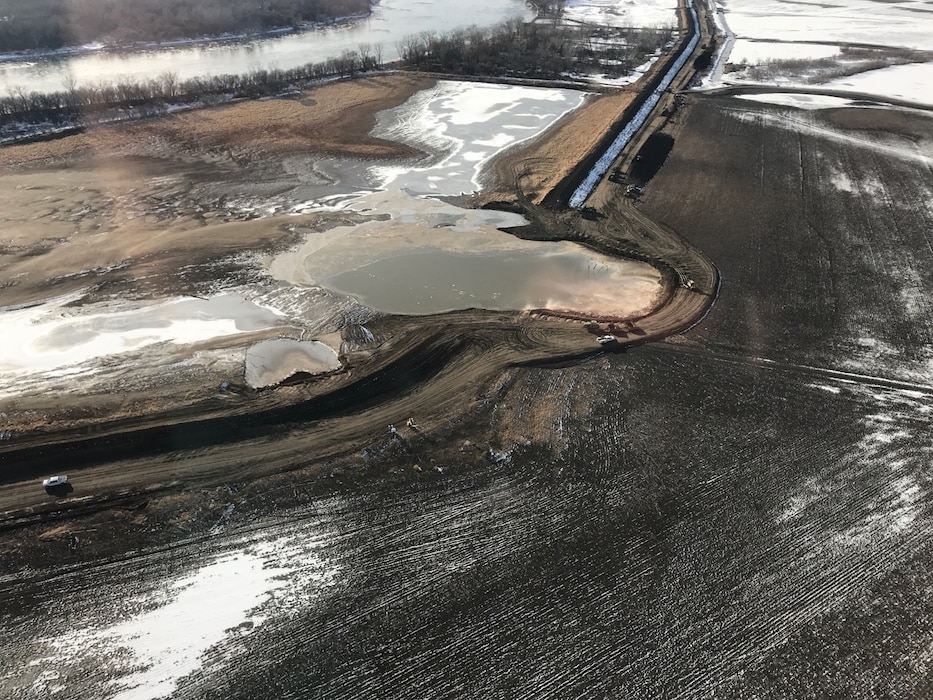 L-575 outlet breach "D" closure on Dec. 19, 2019 located on the downstream end of the levee system in northwest Missouri.