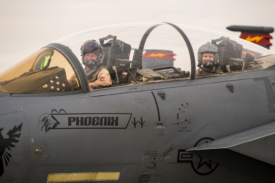 An F-15E Strike Eagle after flight