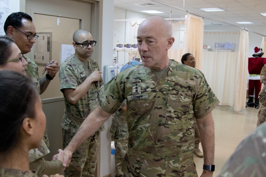 Lt. Gen. Charles D. Luckey tours the operating room of 349th Combat Support Hospital