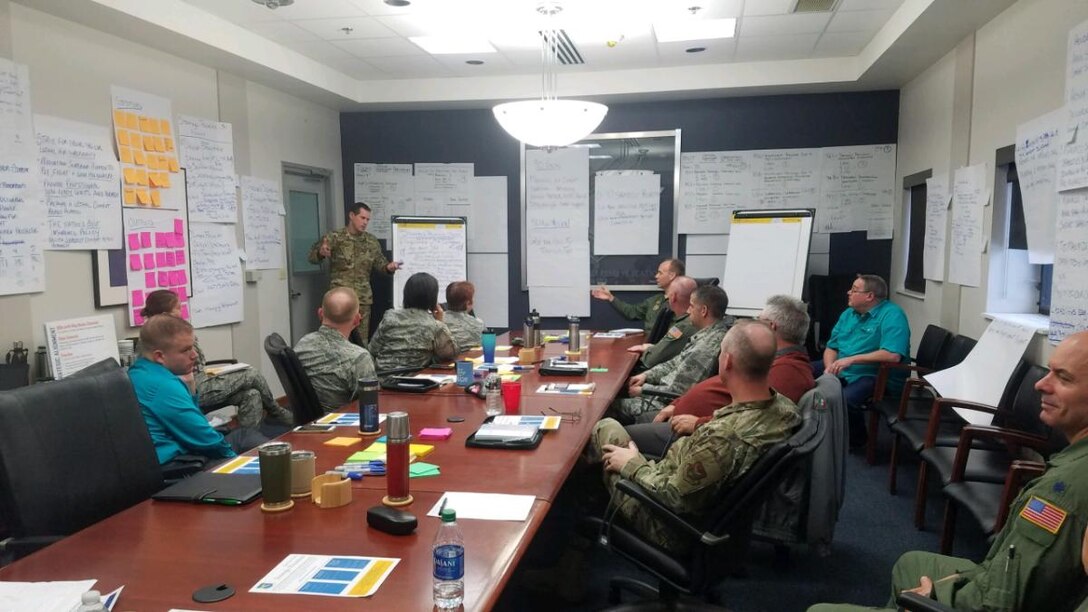 910th Airlift Wing leaders discuss the mission, vision and values of the unit here, Dec. 17, 2019, during a multi-day workshop.