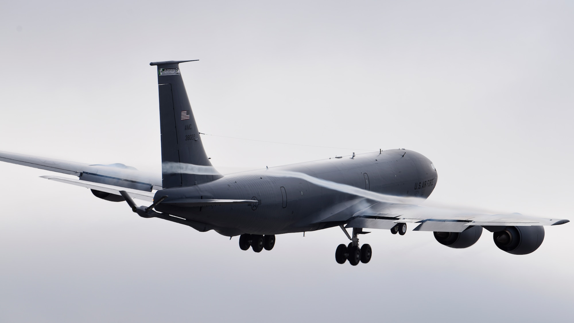 A U.S. Air Force KC-135 Stratotanker takes flight during Exercise Titan Fury at Fairchild Air Force Base, Washington, Dec. 9, 2019.