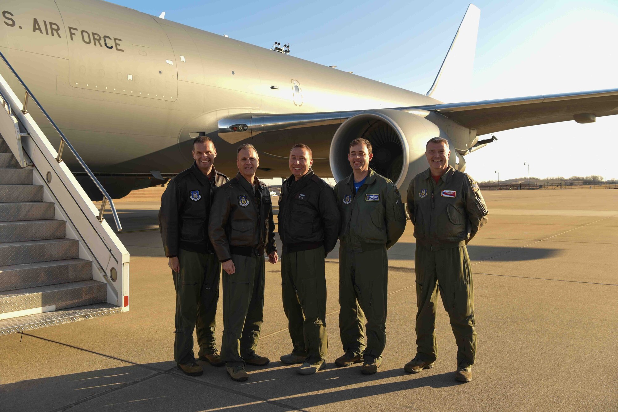 Maj. Gen. Randall A. Ogden, 4th Air Force commander, poses with aircrew that delivered McConnell’s 20th KC-46A Pegasus, Dec. 20, 2019, at McConnell Air Force Base, Kan. McConnell will have a fleet of 36 KC-46s to lead the future of aerial refueling. (U.S. Air Force photo by Airman 1st Class Alexi Bosarge)