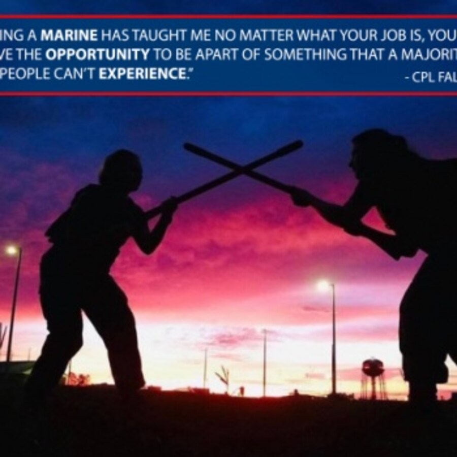 U.S. Marine Corps Cpl. Fallon Newberry, an administrative specialist with Headquarters and Headquarters Squadron, uses her off time after work to train in Marine Corps martial arts at Marine Corps Air Station Cherry Point, North Carolina, Dec 3, 2019. Newberry’s responsibilities as Sergeant Major Robertson’s assistant includes helping set up meetings, coordinating events, and keeping up with correspondence that goes in and out of the office. (Courtesy photo from Cpl. Fallon Newberry) (U.S. Marine Corps photo illustration by Sgt. Tylor J. Camfield)