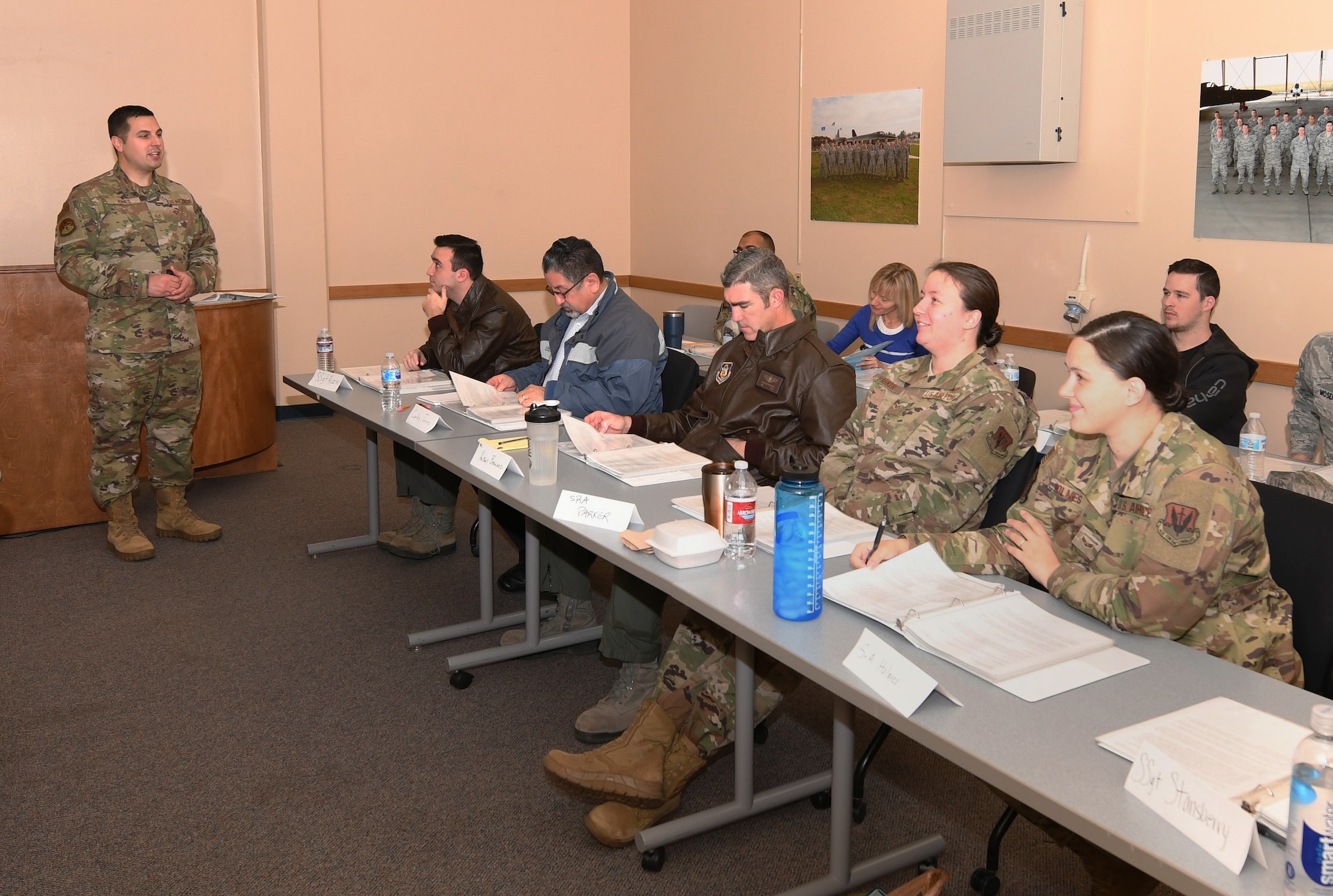 Staff Sgt. Ryan Jones, 372nd Training Squadron U-2 Dragon Lady Electrical and Environmental (E&E) Systems instructor, teaches the Principles of Instruction course to Airmen Dec. 16, 2019 on Beale Air Force Base, California. The Principles of Instructions course is a two week course that teaches students all aspects of becoming an instructor. (U.S. Air Force Photo by Airman Luis A. Ruiz-Vazquez)