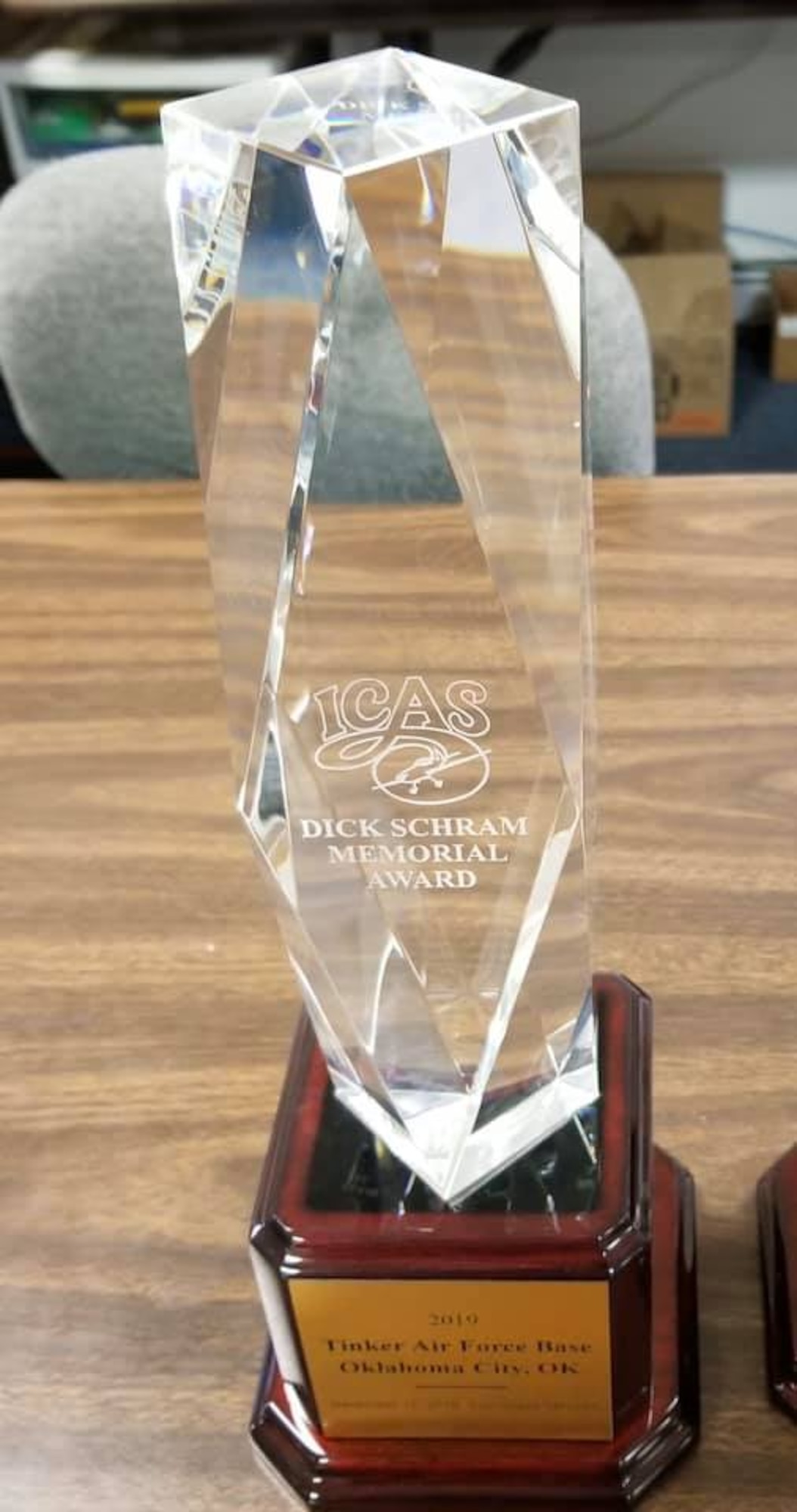 Tinker Air Force Base was awarded the Dick Schram Memorial Award Dec. 16, 2019 by the International Council of Air Show in Las Vegas for the Star Spangled Salute Air and Space Show.