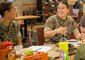 U.S. Marine Corps Sgt. Bianca Huish, right, president of the Single Marine Program Council, sits in session with fellow council representatives during a council meeting at the Roadhouse, Marine Corps Air Station Cherry Point, North Carolina, Oct. 24.