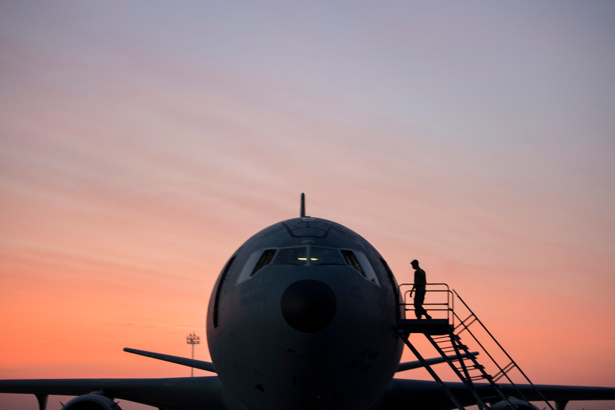 U.S. Air Force Airmen assigned to the 380th Expeditionary Wing conduct preflight inspections on a 908th Expeditionary Air Refueling Squadron (EARS) KC-10 Extender, at Al Dahfra Air Base, United Arab Emirates Dec. 17, 2019.