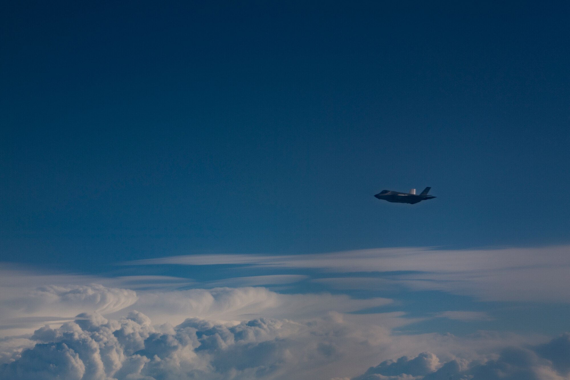 An Air Force F-35A Lightning II assigned to the 34th Expeditionary Fighter Squadron from Al Dhafra Air Base, United Arab Emirates, flies in support of Operation Inherent Resolve above the Arabian Gulf Dec. 17, 2019.