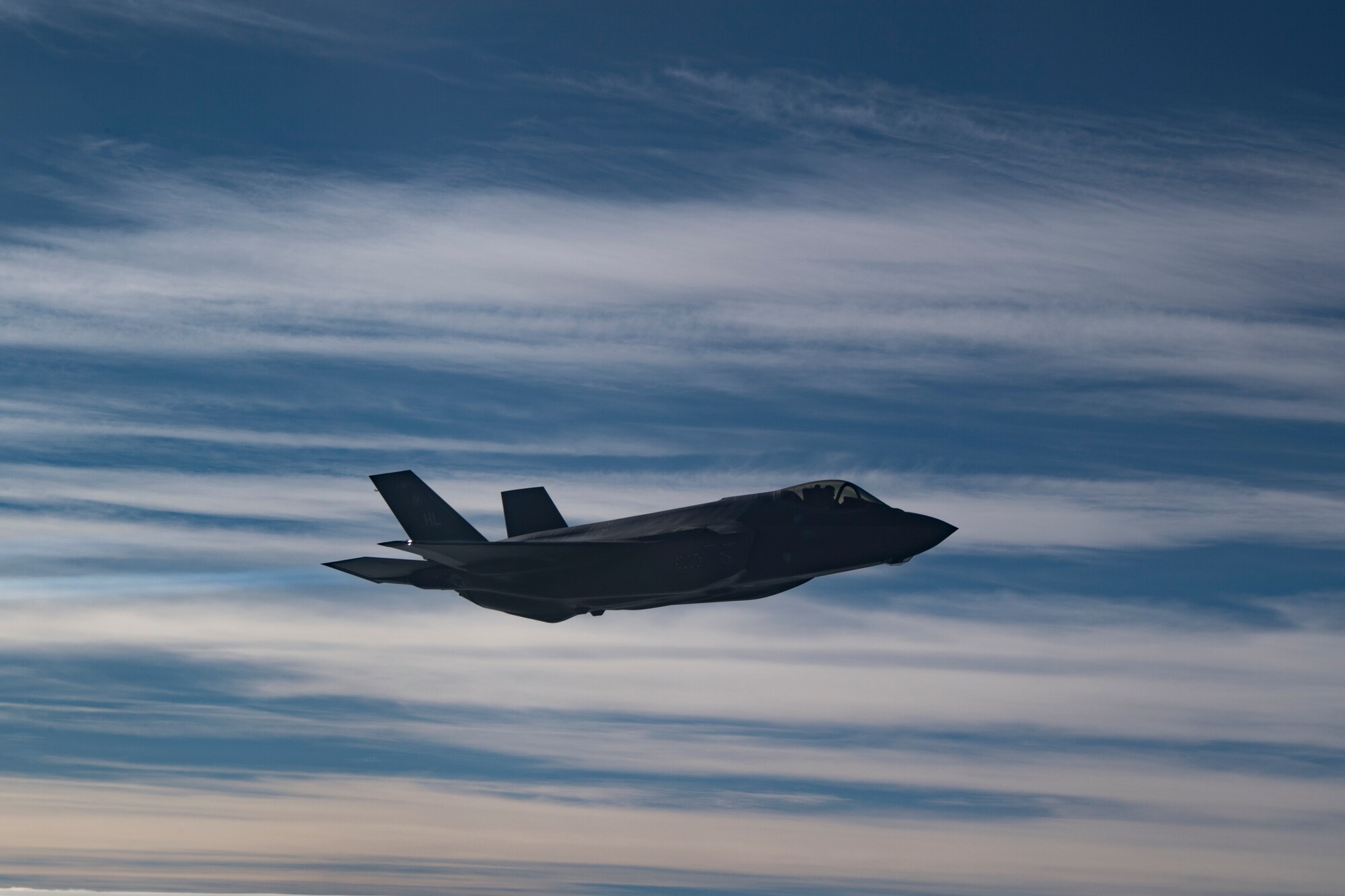 An Air Force F-35A Lightning II assigned to the 34th Expeditionary Fighter Squadron from Al Dhafra Air Base, United Arab Emirates, flies in support of Operation Inherent Resolve above the Arabian Gulf Dec. 17, 2019.
