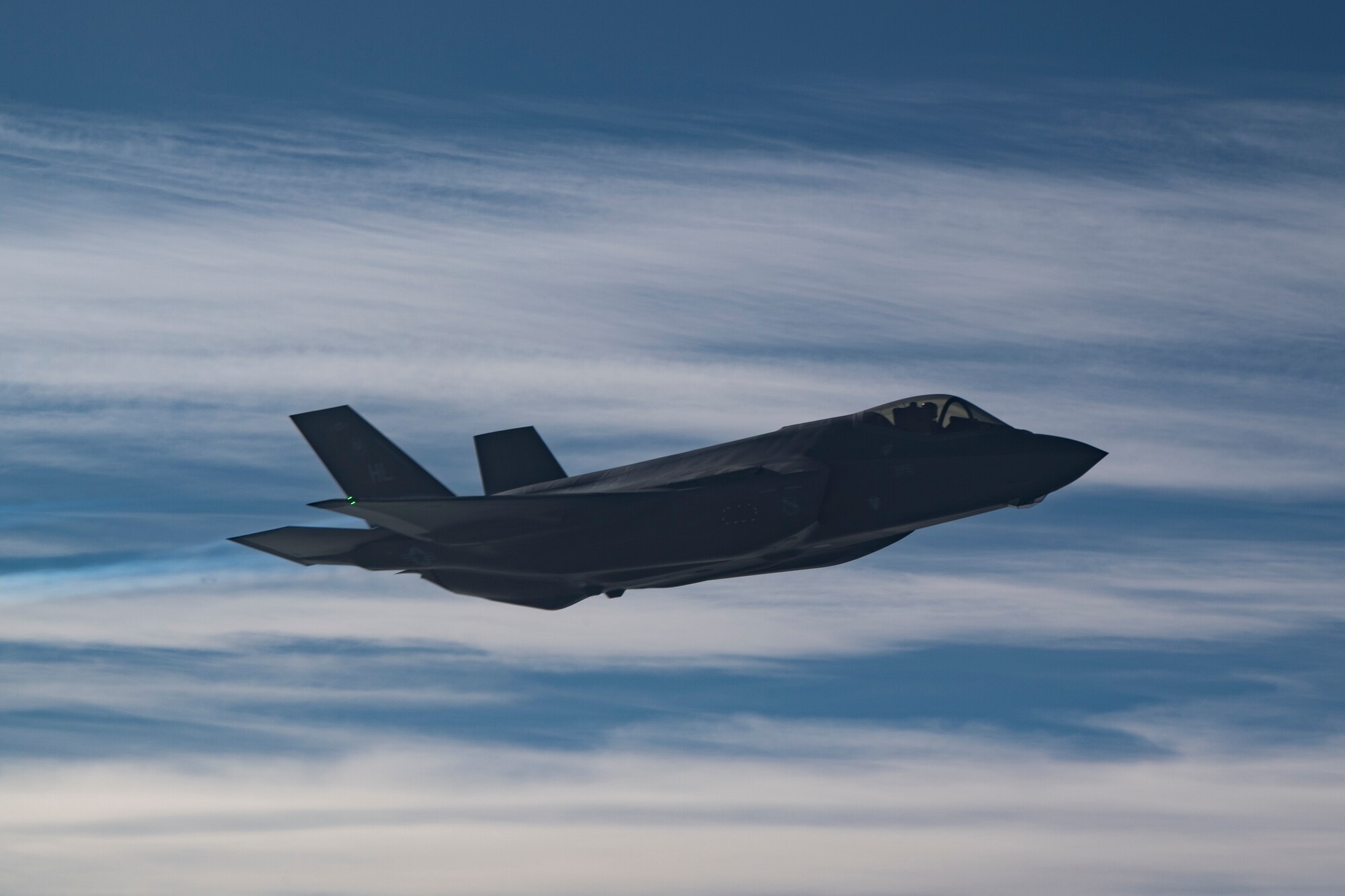 An Air Force F-35A Lightning II assigned to the 34th Expeditionary Fighter Squadron from Al Dhafra Air Base, United Arab Emirates, flies in support of Operation Inherent Resolve above the Arabian Gulf Dec. 17, 2019.