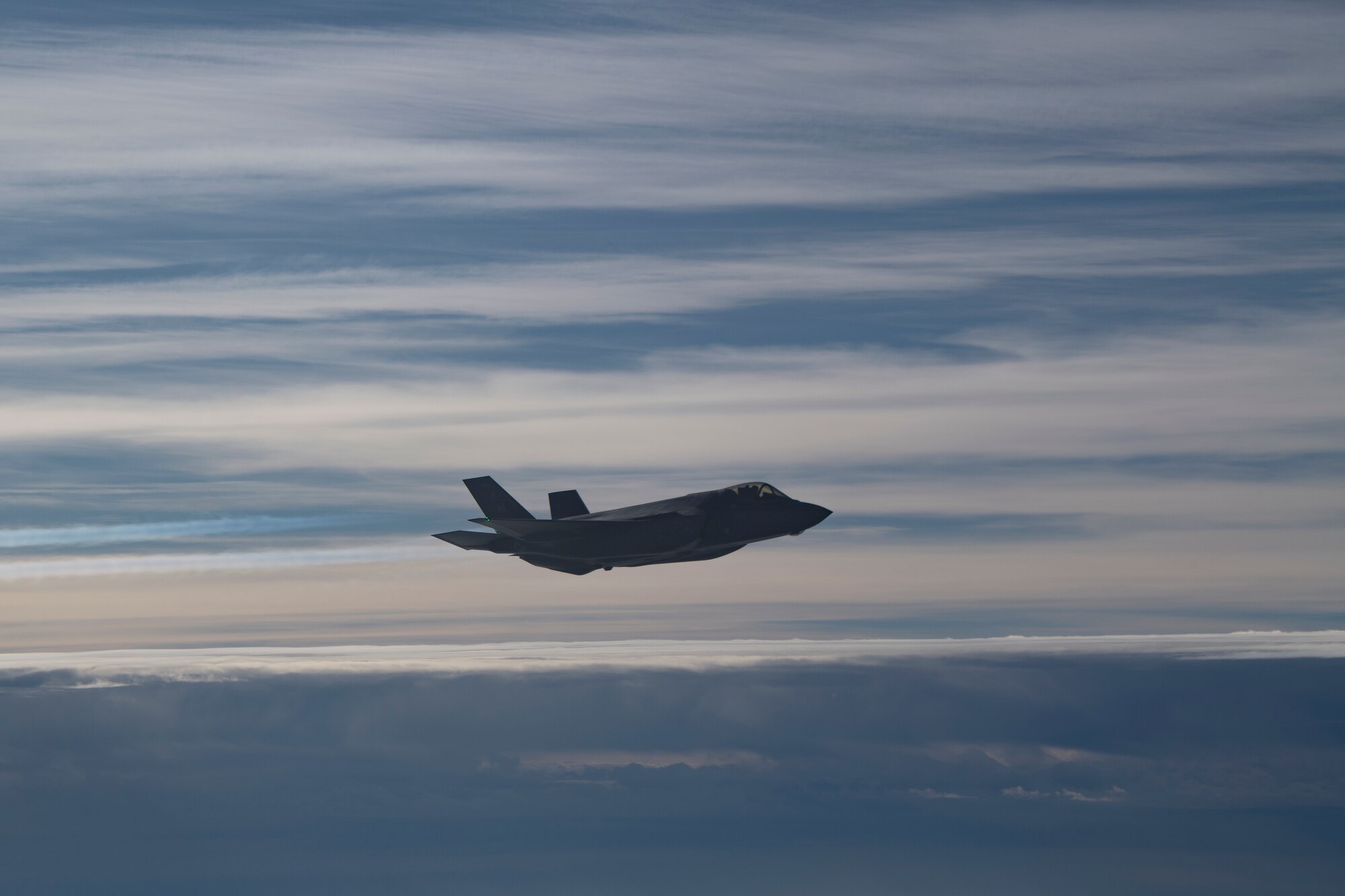 An Air Force F-35A Lightning II assigned to the 34th Expeditionary Fighter Squadron from Al Dhafra Air Base, United Arab Emirates, flies in support of Operation Inherent Resolve above the Arabian Gulf Dec. 17, 2019.