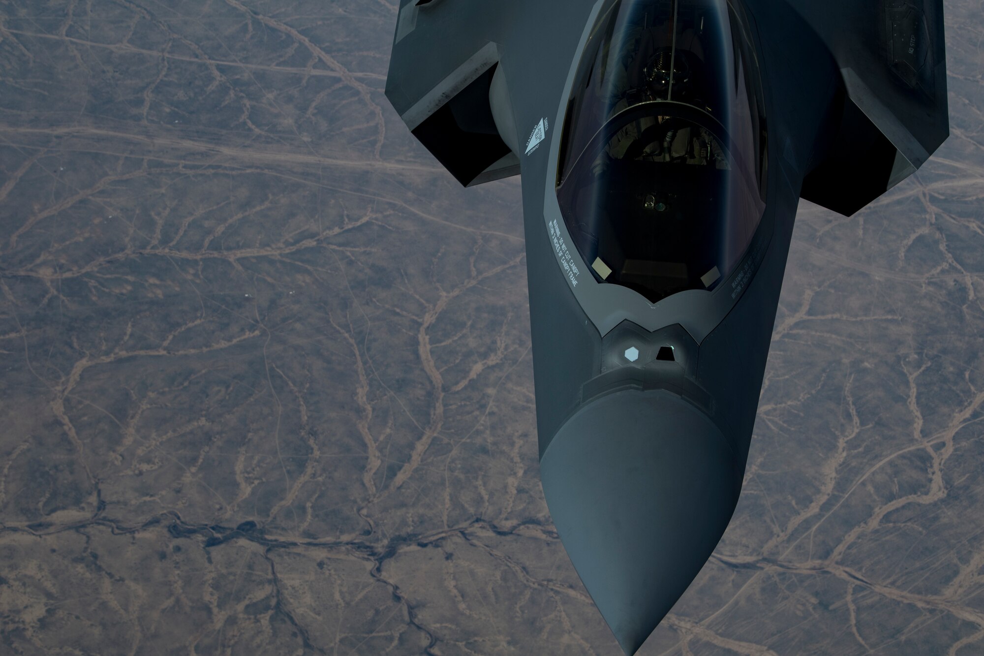 An Air Force F-35A Lightning II assigned to the 34th Expeditionary Fighter Squadron from Al Dhafra Air Base, United Arab Emirates, flies in support of Operation Inherent Resolve Dec. 17, 2019.