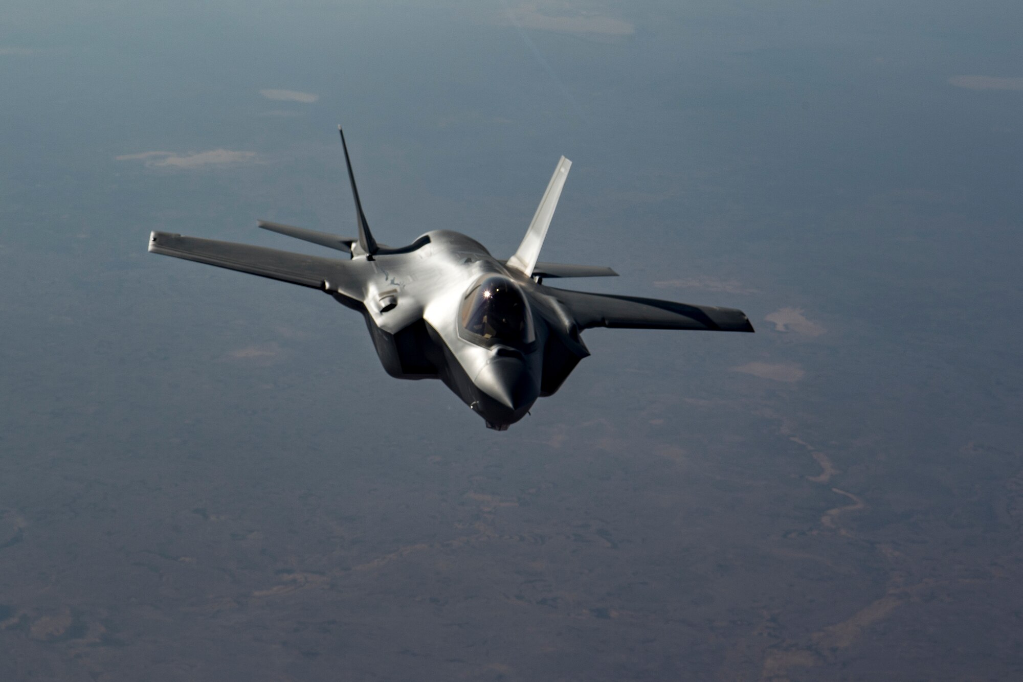 An Air Force F-35A Lightning II assigned to the 34th Expeditionary Fighter Squadron from Al Dhafra Air Base, United Arab Emirates, flies in support of Operation Inherent Resolve Dec. 17, 2019.