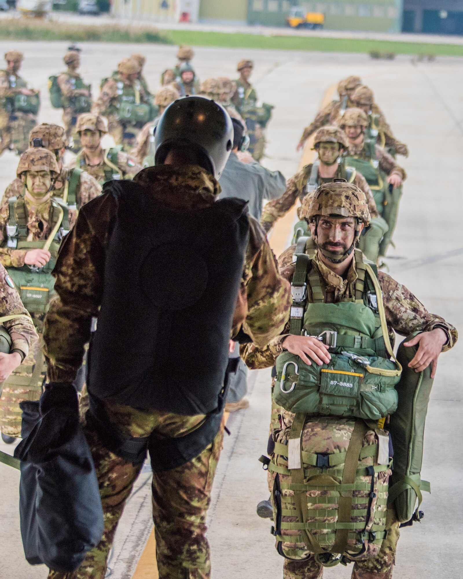 Kentucky Air Guardsmen from the 123rd Operations Support Group prepare for flight formation training in Pisa, Italy, Nov. 3, 2019. The Airmen also trained with service members from the U.S. Marine Corps and the Italian military as part of Mangusta 19, a bi-lateral exercise designed to promote readiness and interoperability among NATO allies. (U.S. Air National Guard photo by Senior Airman Chloe Ochs)