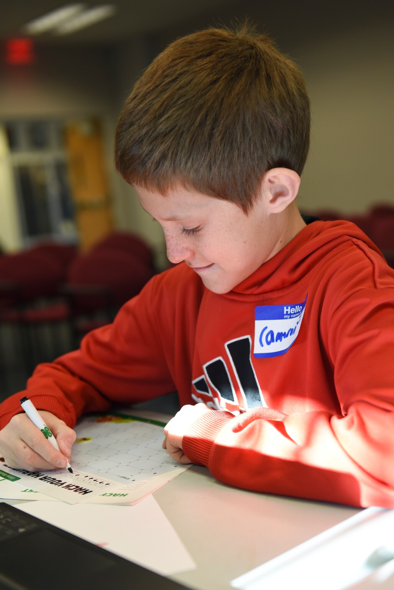 Camerin Andrulis works on the game Hack Your Harvest during the National 4-H Game Changers event held at the Pittsburgh International Airport Air Reserve Station, Pa., November 2, 2019.