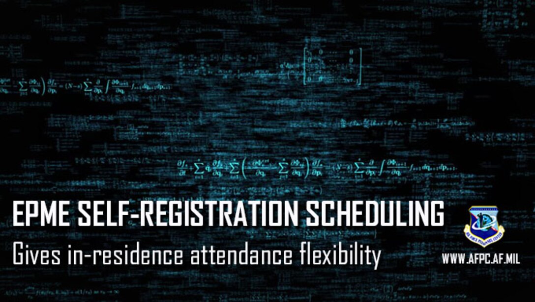 Graphic depicting math equations and news headline for the new Enlisted Professional Military Education self-registration scheduling system