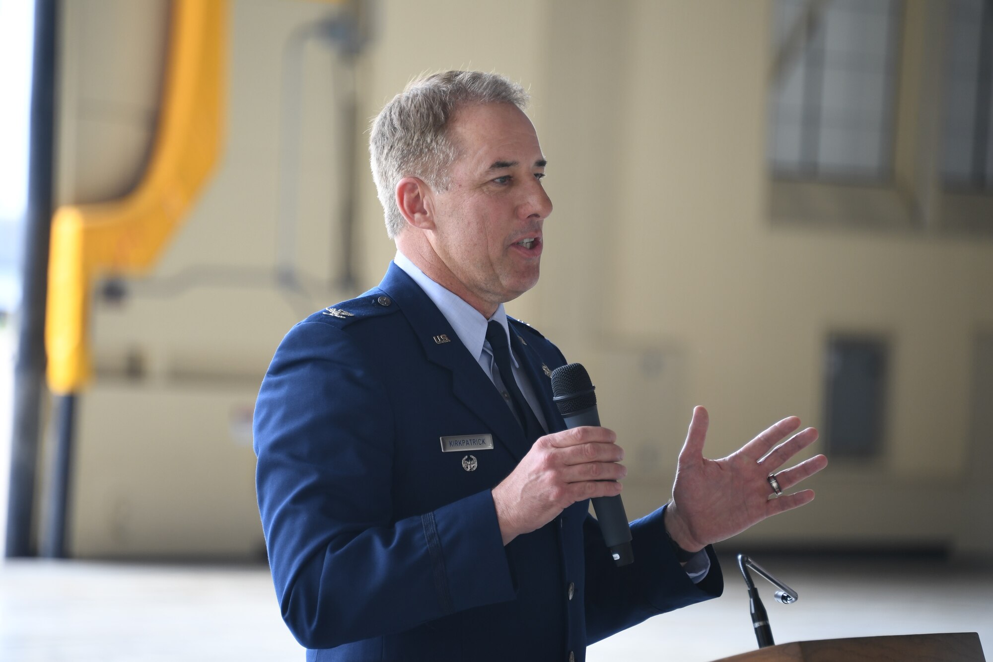 Photo of Col. Kirkpatrick addressing audience