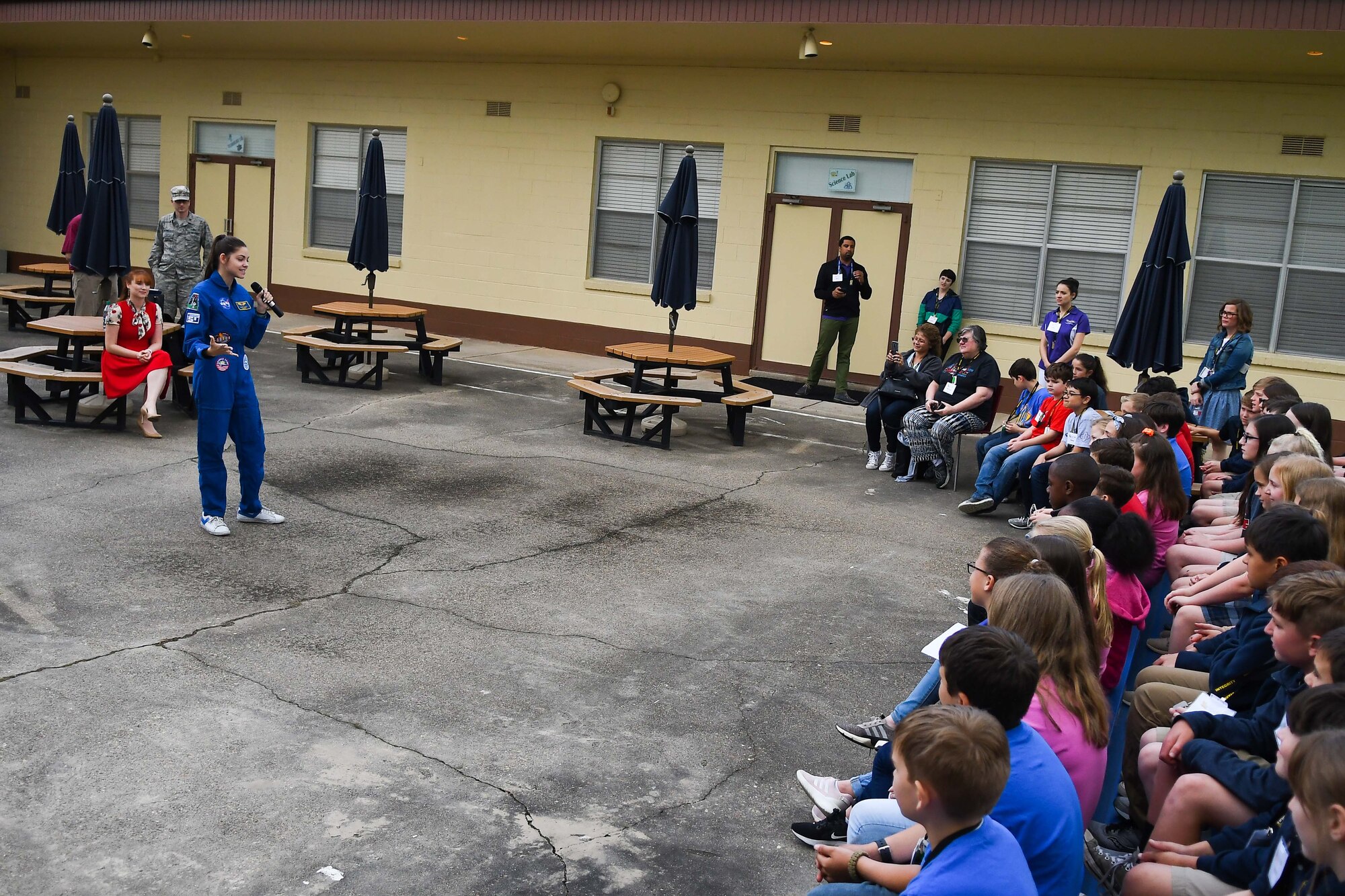 Photo of Alyssa Carson speaking to students.