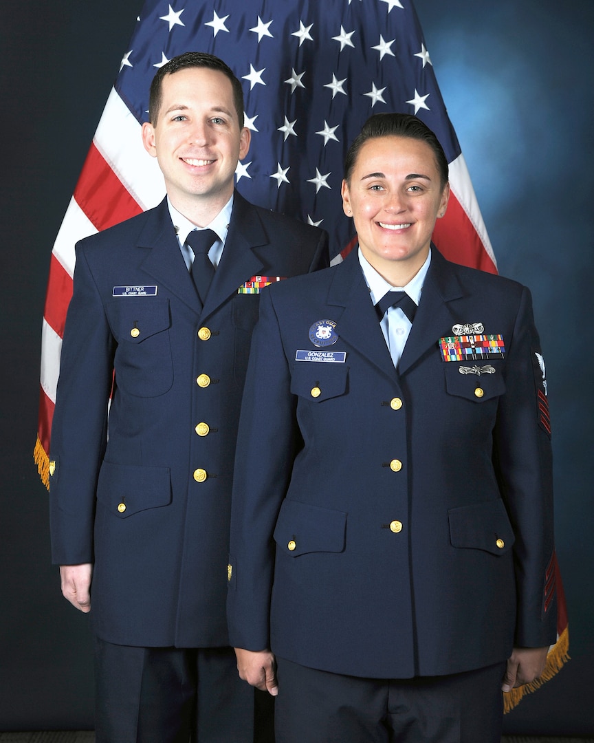 U.S. Coast Guard Military Ambassadors: Petty Officer 2nd Class Shawn Bittner and Petty Officer 1st Class Bonnie A. Gonzalez.