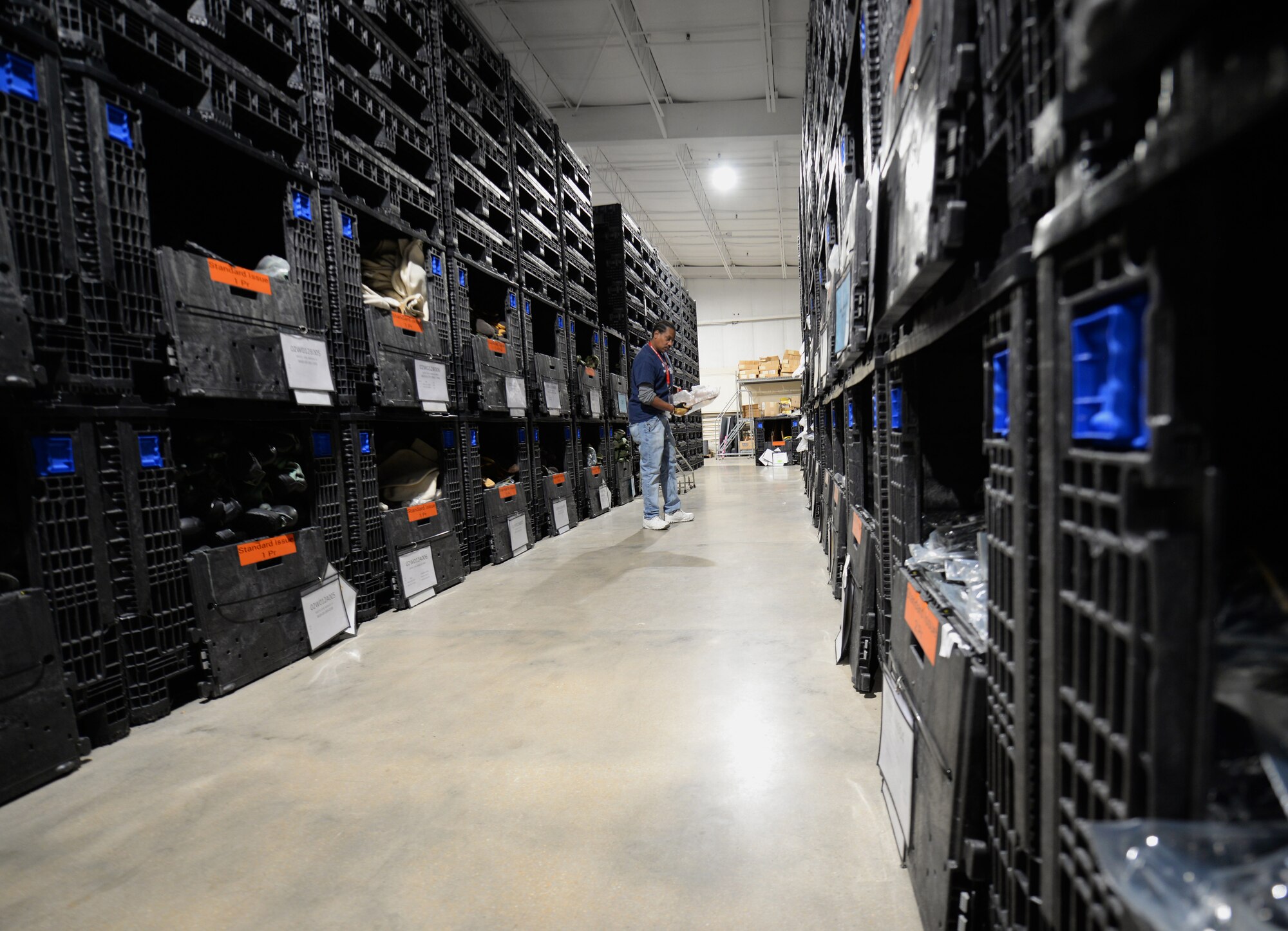 Mark Lawrence, 375th Logistic Readiness Squadron individual protective equipment specialist, checks to make sure equipment is being placed in its proper location, Jan. 28, 2019, at Scott Air Force Base, Illinois. This helps the team provide gear quicker for their customers. On any given day, IPE will sign out equipment to as many as 200 people.