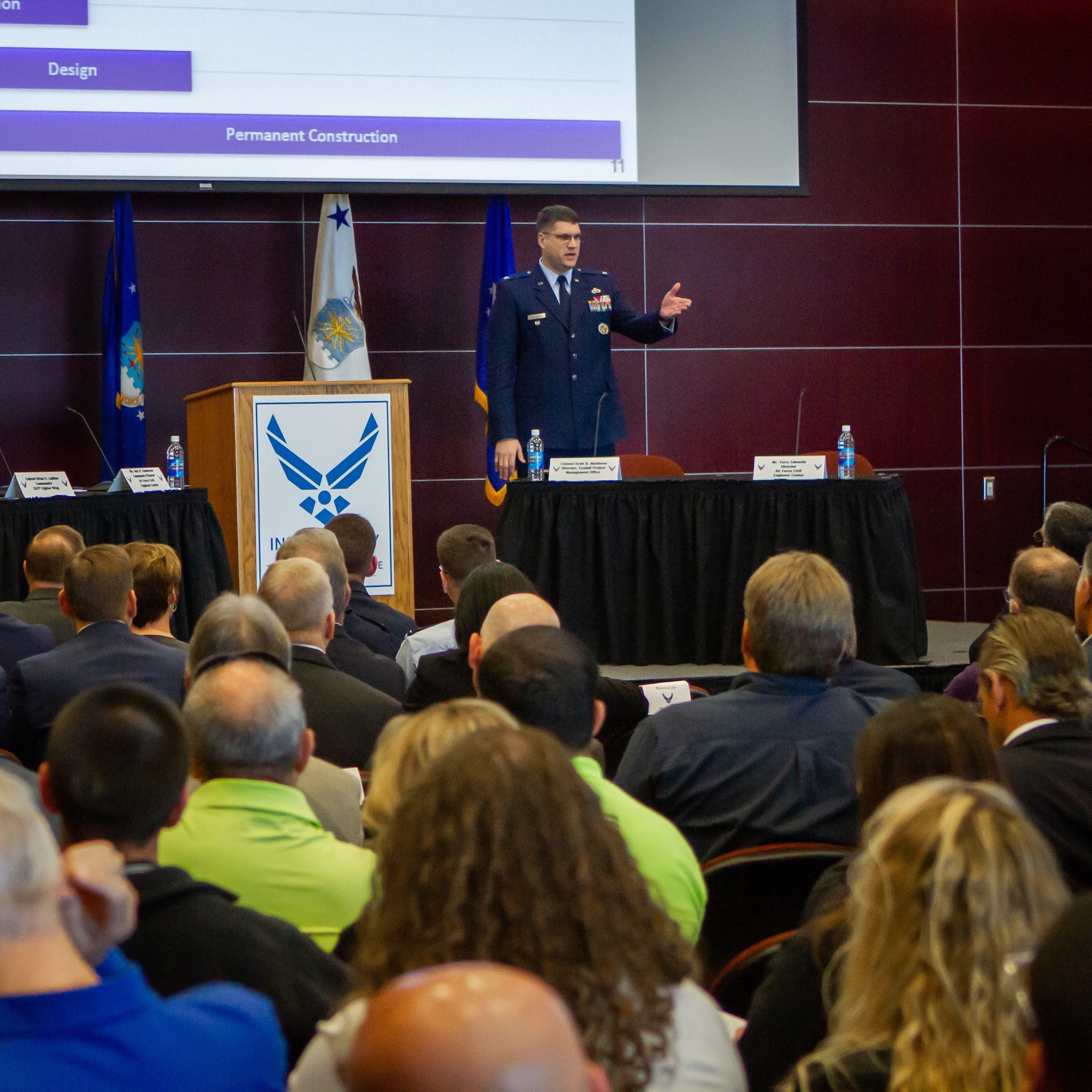 Air Force leaders met with professionals from construction and other industries to begin rebuild of Tyndall AFB.