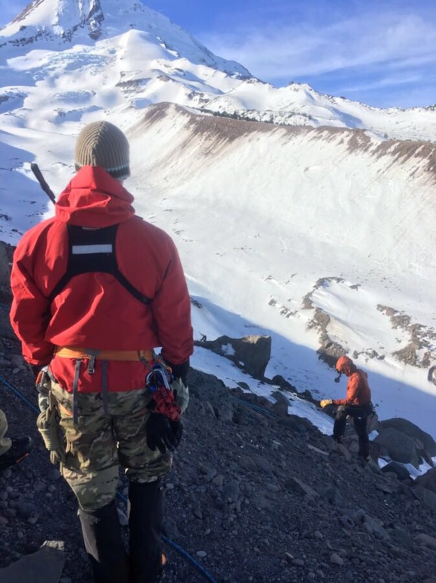 Members of the 304th Rescue Squadron, Air Force Reserves, participate in a civilian search and rescue mission with local agencies on Mt. Hood, Jan. 30th 2019.